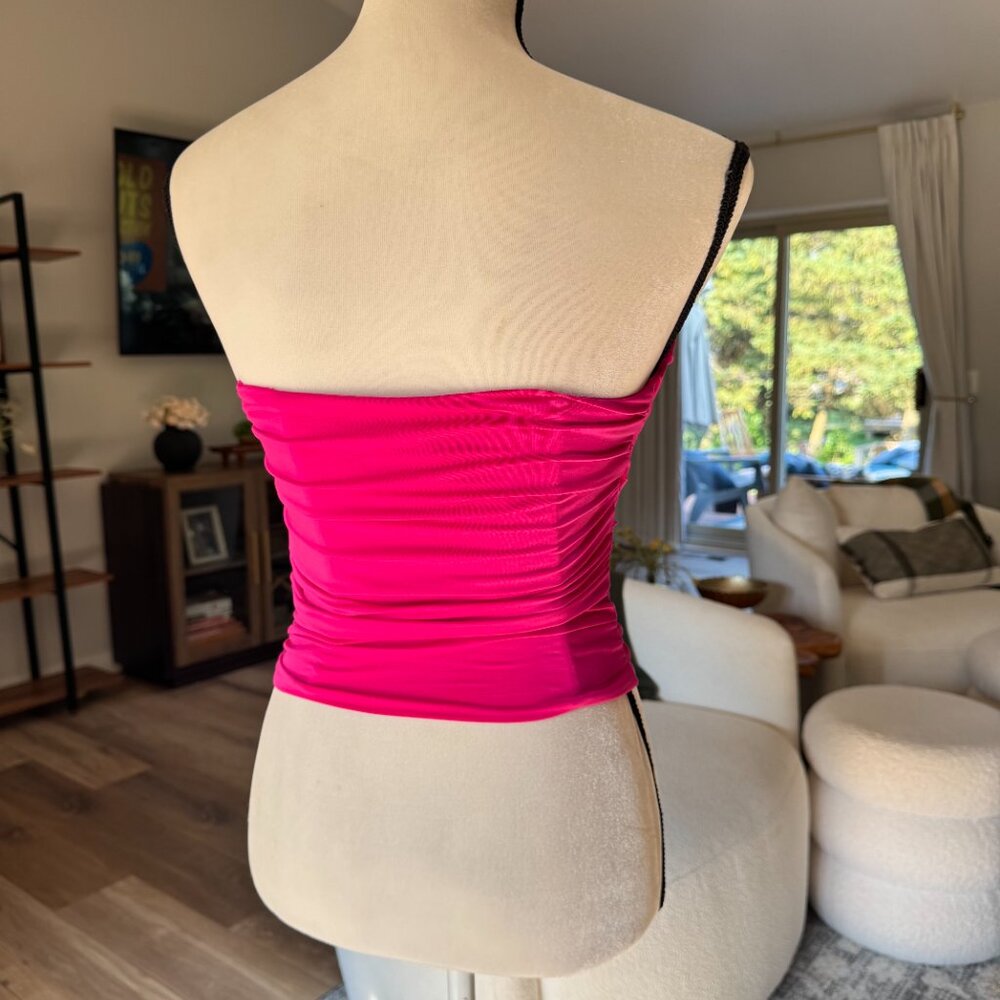 Express Pink Ruched Strapless Corset Back Zip Top - Picture 2 of 3